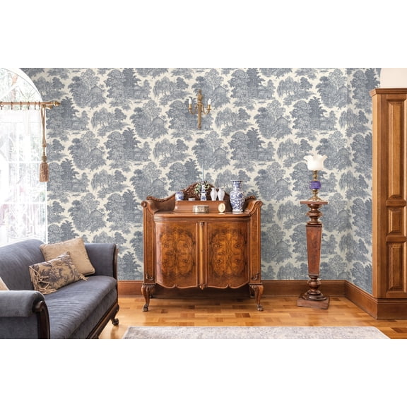 Blue Timeless Garden Toile Print Non Woven Non-Pasted Textured Wallpaper 57 Sq. Ft.