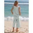 thumbnail image 5 of EASYBRAUS Women Cotton Two Piece Summer Outfit Striped Tank Top Cropped Pants Set, 5 of 6