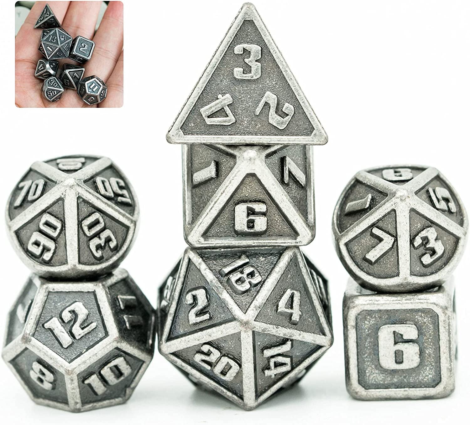 Cusdie Mini Metal DND Dice Set, 7Die 10MM Metal Polyhedral D&D Dice