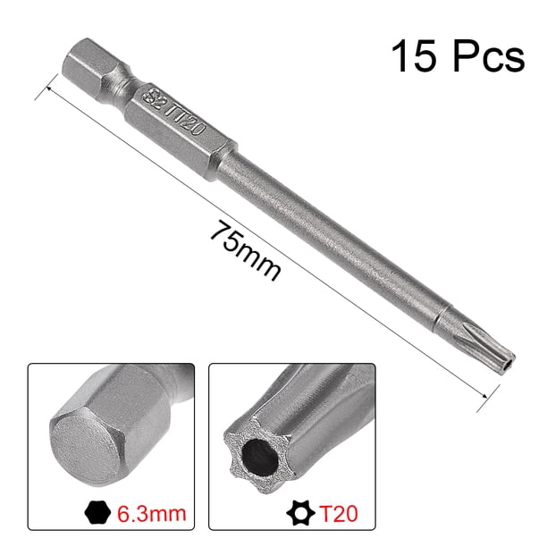 Unique Bargains 15 Pcs 1/4' Hex Shank TT20 Magnetic Security Torx