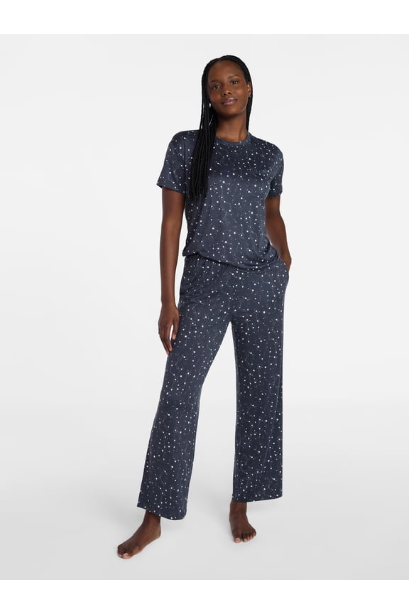 Women's Dreamy Soft Collection Short Sleeve Sleep Top and Open Leg Pants Pajama Set, 2-Piece, Sizes XS-3X
