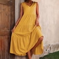 thumbnail image 3 of Vestido elegante de lino con cuello en V para mujer - Dobladillo escalonado, corte holgado, para vacaciones/casual, mezcla transpirable - Diseño de color liso, 3 of 8