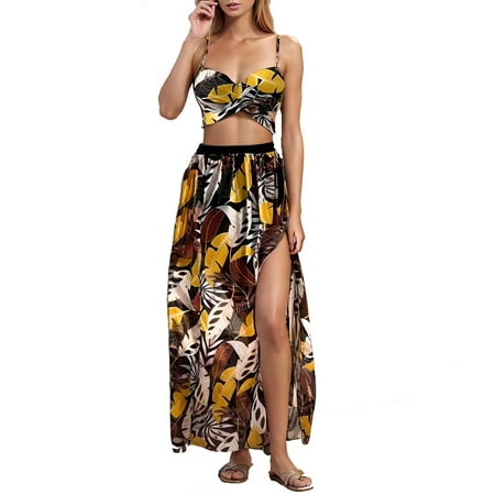 STETMN Womens 3 Piece Swimsuits Print Bikini Set with Cover Up Skirt Swimsuit Bathing Suits