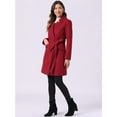 thumbnail image 4 of DARING DIVA Women's Vintage Belted Coat Stand Collar Winter Outwear Coats Dark Red XS, 4 of 6
