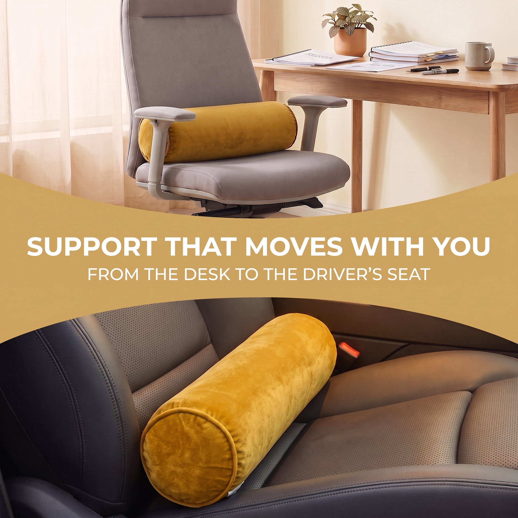 Unique Bargains Lumbar Support Wool Pillow for Back Support Ginger Yellow 19.7"x6.7"