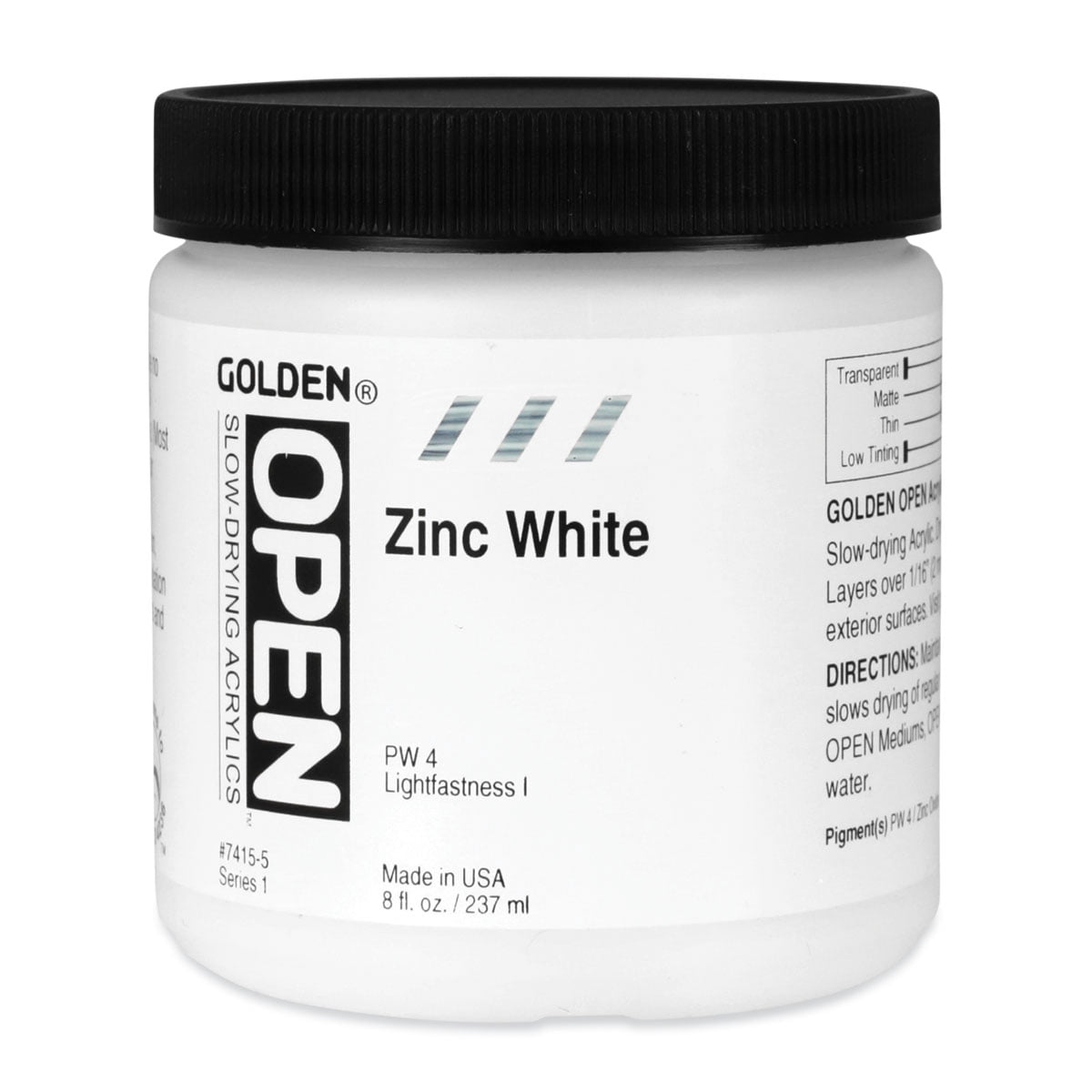 Golden Open Acrylics - Zinc White, 8 oz Jar