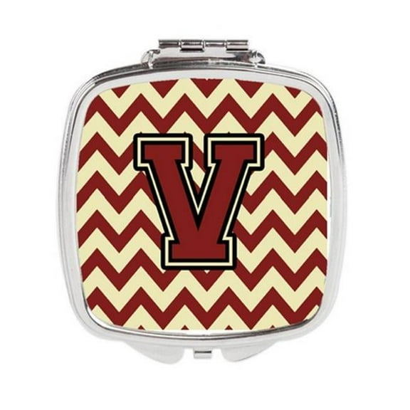 Carolines Treasures Letter V Chevron Maroon & Gold Compact Mirror - Maroon & Gold