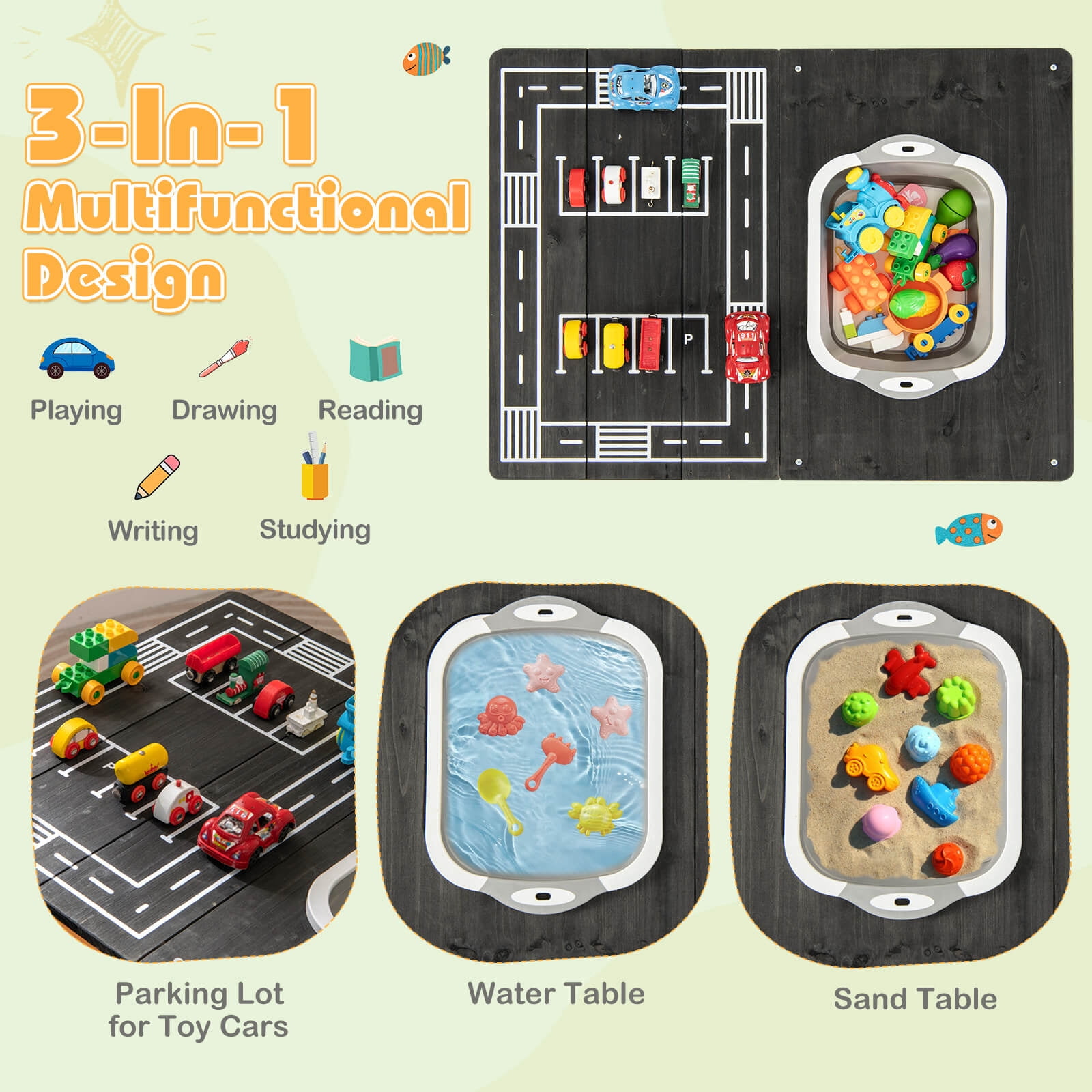 Infans 3-in-1 Kids Activity Table with Foldable Water Bin Large Capacity Storage Bag