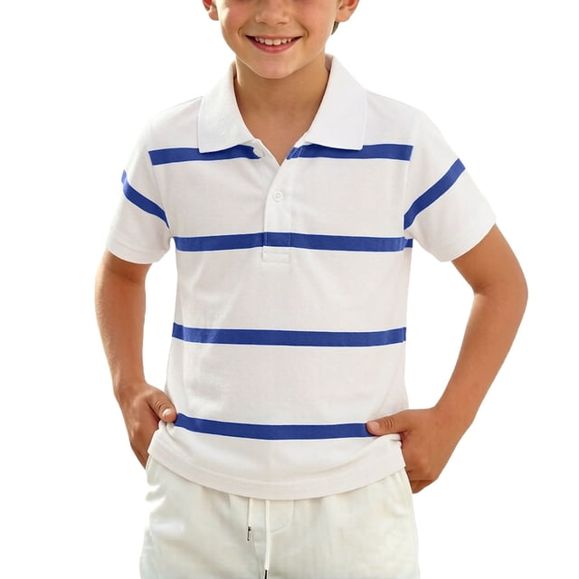 Odeerbi Camisas de Golf de Chicos Botón de Solapa A Rayas Camisas de Tenis de Manga Corta Uniforme Escolar