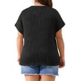 thumbnail image 3 of Blusas casuales de punto sólido de cuello redondo y manga corta para mujeres de tallas grandes Agnes Orinda 1X negras, 3 of 6
