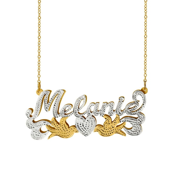 Jay Aimee Designs Personalized Sterling Silver Or 14k Gold Plated Double Name Necklace W Beading And Rhodium On Name Heart And Tail 18 Link Chain Spring Ring Clasp Walmart Com Walmart Com