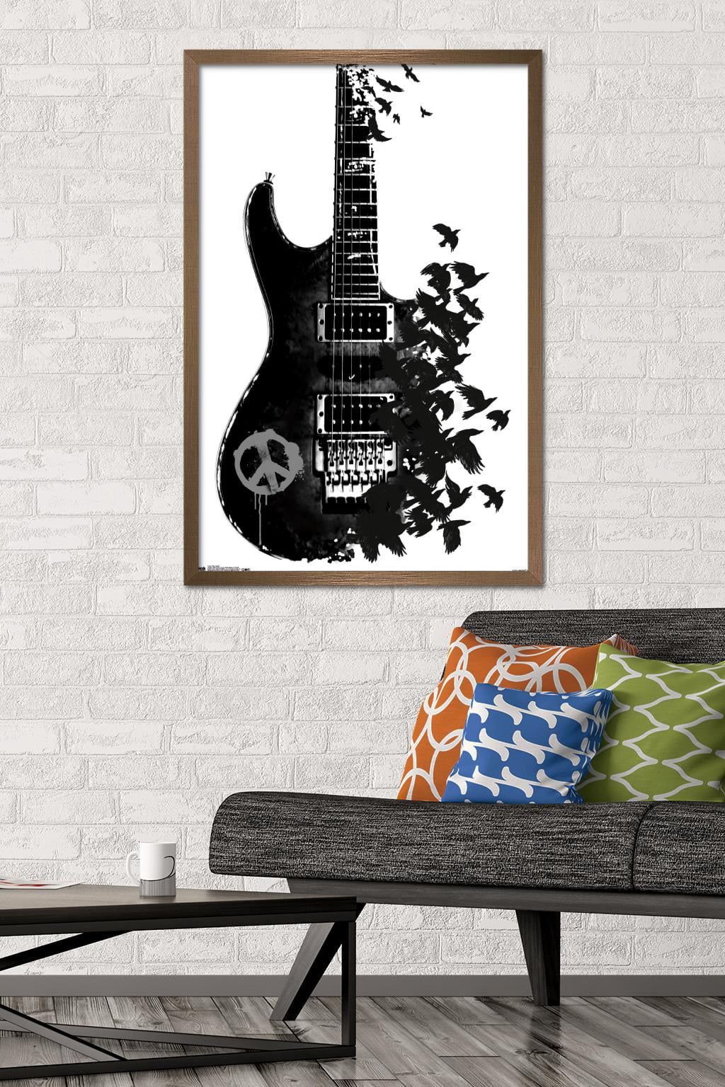 Peace Guitar Made of Crows Wall Poster, 22.375" x 34", Framed