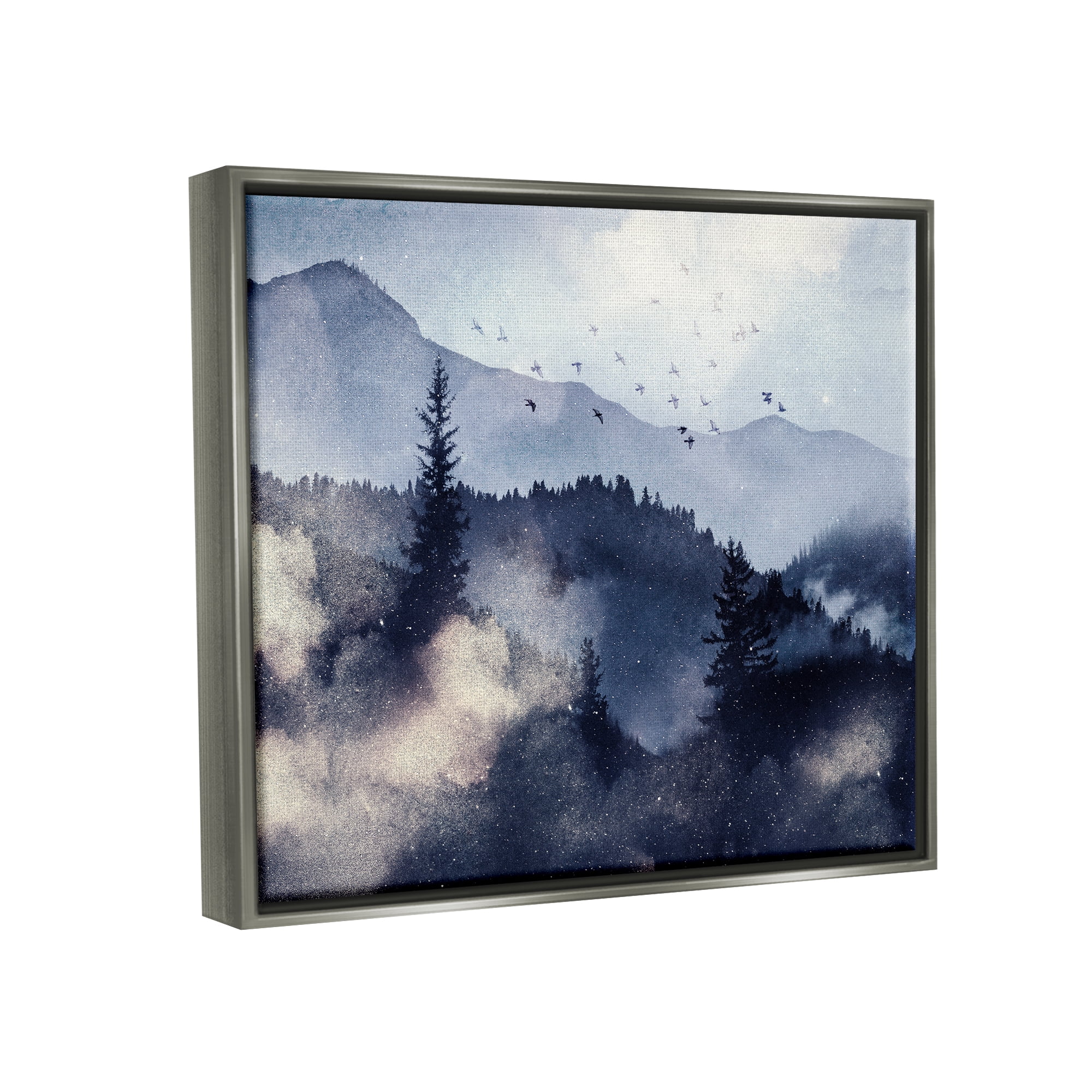 Stupell Industries Mountain Landscape Watercolor Nature Painting Gray Floater Framed Art Print Wall Art, 21 x 17