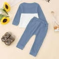 thumbnail image 4 of Huowey Toddler Girls Outfit Sweatshirt Set Long Sleeve Color Block Crewneck Pullover Sport Trousers Cozy Suit Fall Winter Clothing For Girls,Blue,12-18 Months, 4 of 7