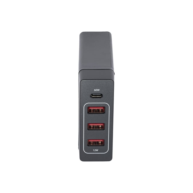 StarTech.com USB C Laptop Charger, 60W Power Delivery, 3x USB-A Fast Charge Ports, Universal Compact USB Type-C Desktop Charger/Power Adapter also for Phones/Tablets, USB IF/ETL Certified - 60W PD 3.0 Charger (DCH1C3A) - Power adapter - 60 Watt - 3 A - Fast Charge, PD - 4 output connectors (24 pin USB-C, 3 x USB Type A)