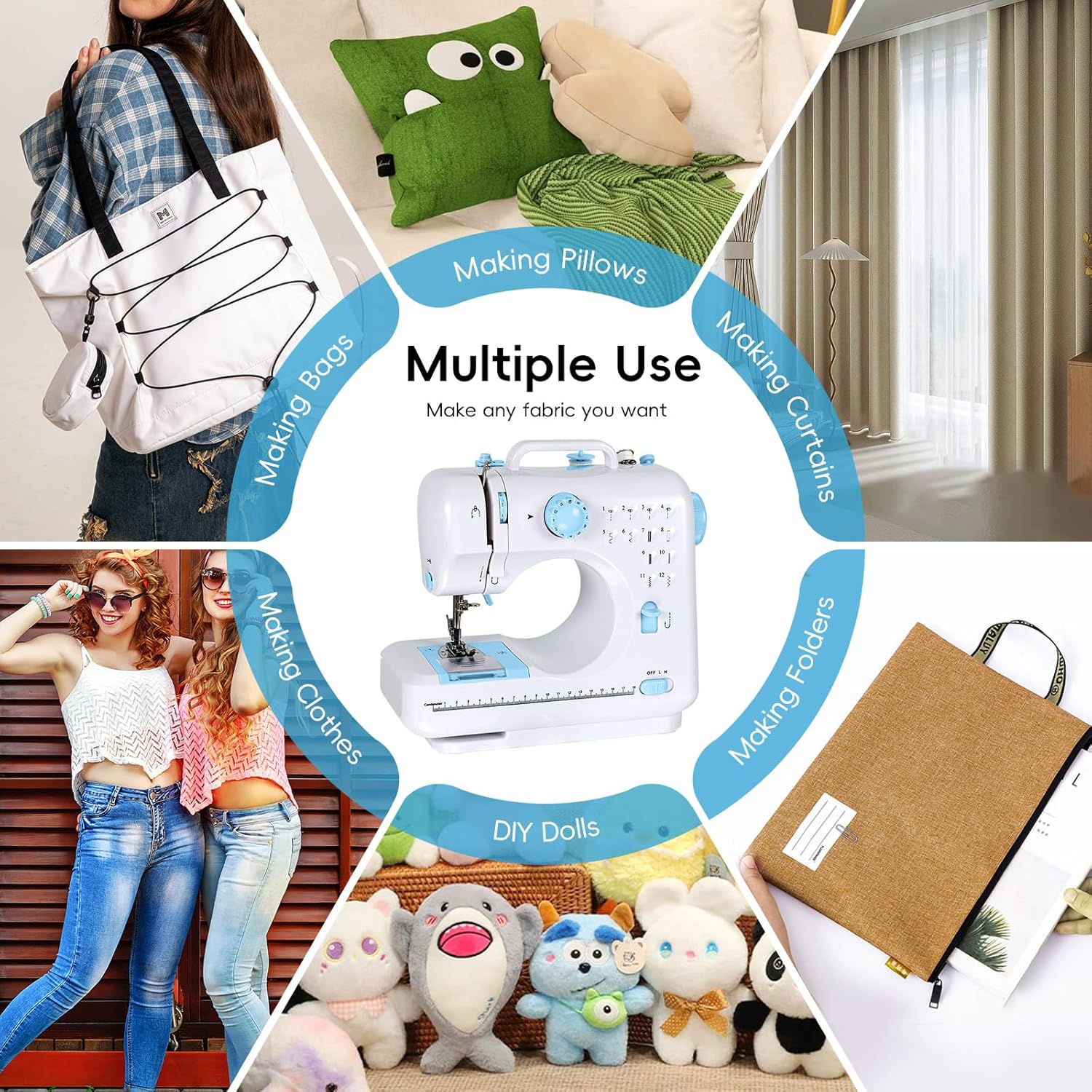 Sewing Machine for Beginners, Portable Mini Sewing Machine with 13 Replaceable Presser Feets, Built-in 12 Stitches, Extension Table, 39 Colors Thread, Reverse Sewing, 2 Speed Foot Pedal, Sewing Kit