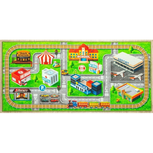 Furnish My Place 763 City Map Hd 6 6 X9 2 City Street Map Kids Rug Skid Resistant Rubber Backing Washable Floor Mat Multicolor Walmart Com Walmart Com