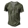 thumbnail image 1 of LUOGENLI Male T-shirts for Mens Mens Summer Retro Old Basic Button Placket Small Print Short Sleeved Shirt T Shirt Mens T-shirts Graphic Tees Easter Army Green M, 1 of 2