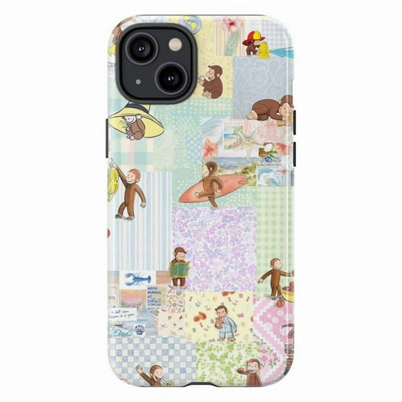 Curious Monkey Collage Patchwork Phone Case, Retro Design iPhone Cover for 17 16 15 14 13 12 11 Pro Plus Mini