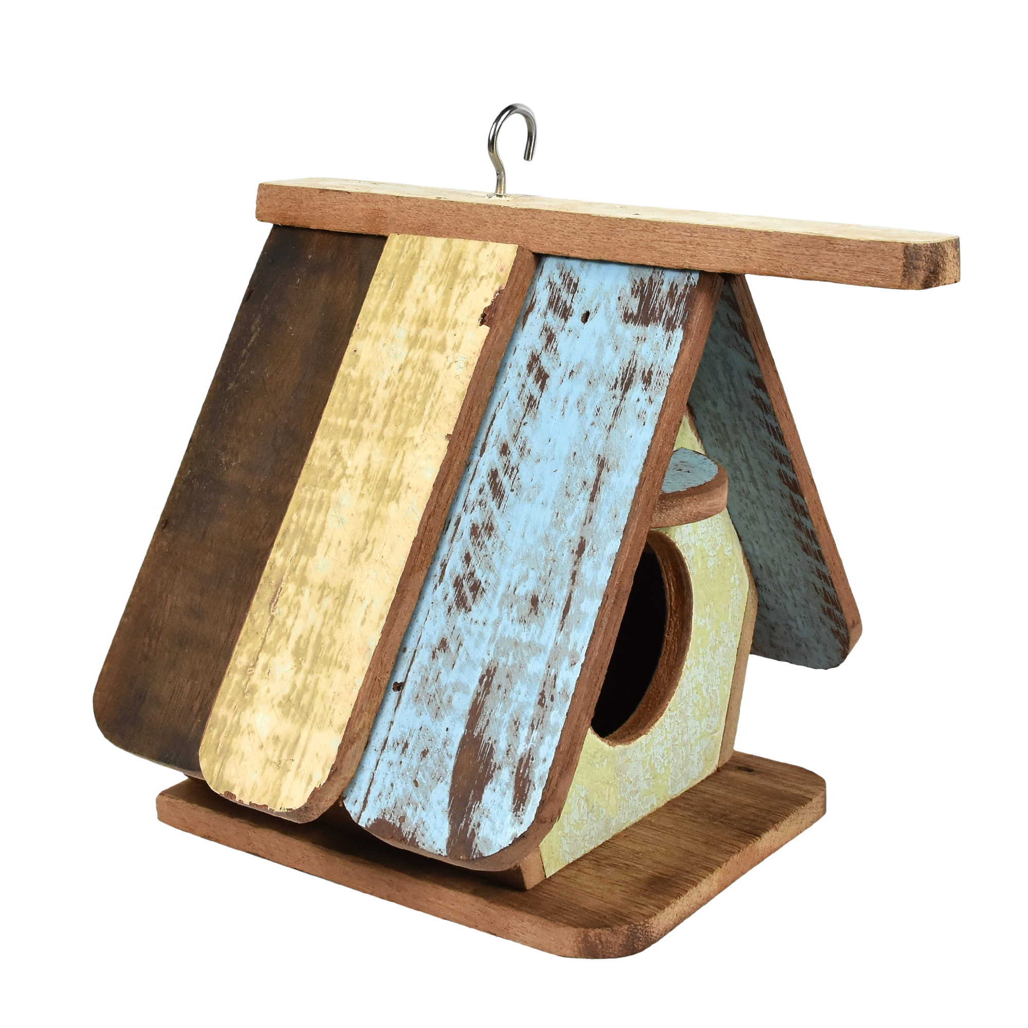 Handcrafted Pastel Bird House Wood Hanging Decor - image 2 of 5