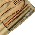 thumbnail image 2 of Portable Bamboo Cutlery Travel Eco-friendly Fork Spoon Set/ Canvas Bag Cutlery 7-Piece Set Khaki, 2 of 6