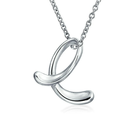 Bling Jewelry Womens E Script Letter Initial Pendant Necklace Silver 18 Inch