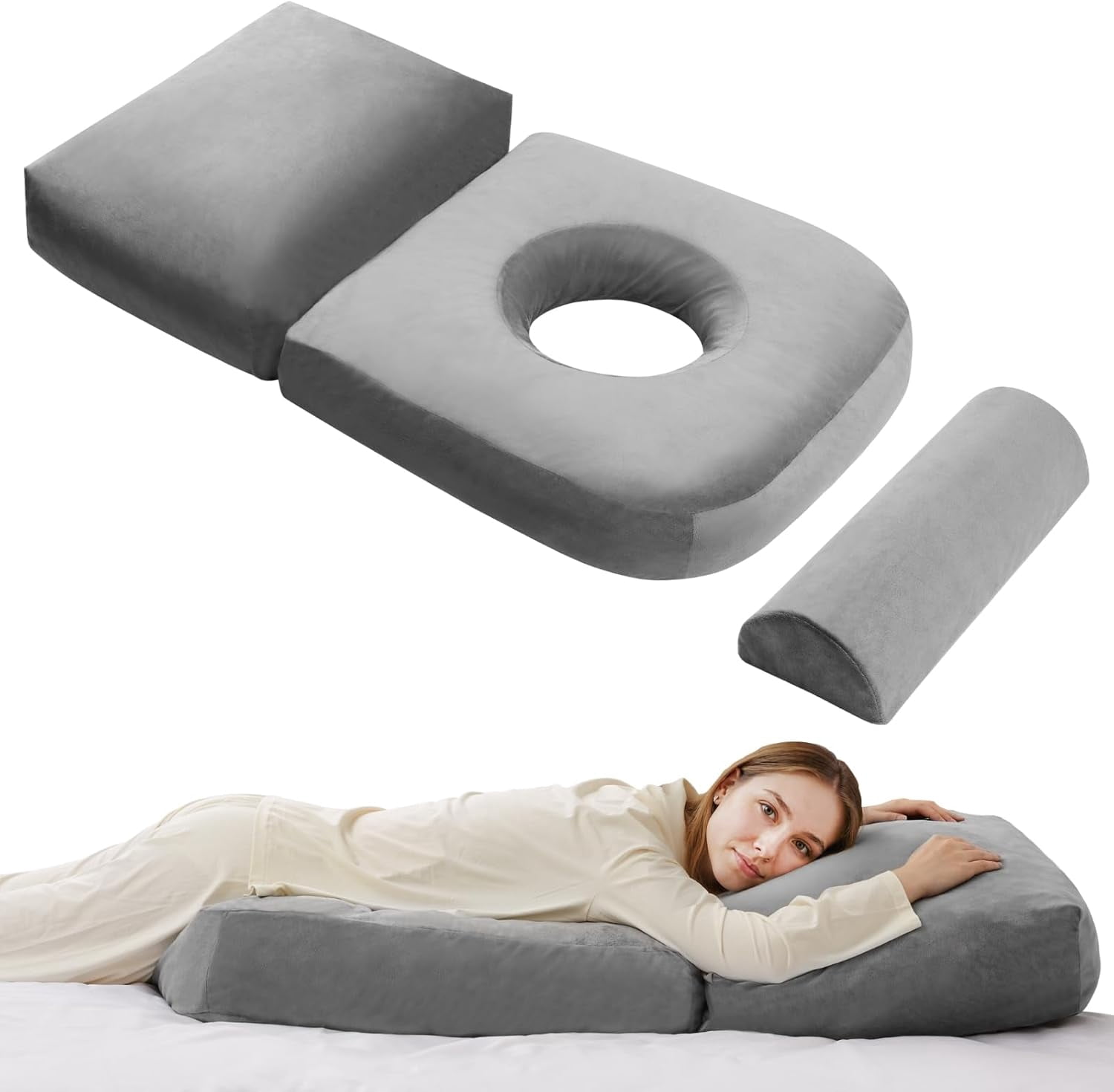 Pregnancy Pillow for Sleeping – 44.5 Inch Full Body Pillow with Leg Pillow & Removable Cover, Supports Back, Legs, Belly, Hips for Pregnant Women (Black)