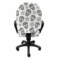 thumbnail image 3 of Skull Office Chair Slipcover, Abstract Floral Skulls Daisies Hearts Circles Illustration Vintage Style Print, Protective Stretch Decorative Fabric Cover, Standard Size, White and Black, by Ambesonne, 3 of 5
