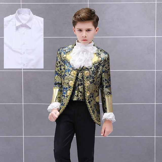 Traje de corte retro para niños y niñas, traje de actuación de seis días, conjunto de vestido de actuación teatral del príncipe azul