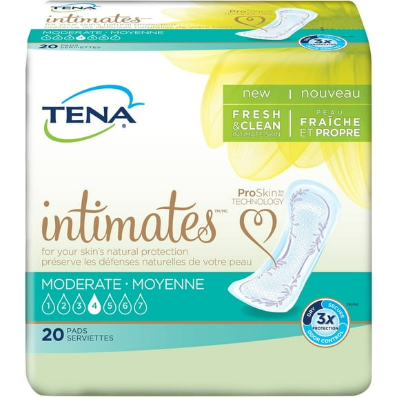 Tena Intimates Incontinence Pads For Women, Moderate Absorbency, Regular, 20 Ct, Pack of 3