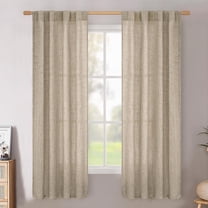 LKIFFA-Oatmeal Linen Curtains 63 Inch Length 2 Panels for Living Room, Back Tab Textured Window Drapes Light Filtering for Bedroom Dining Room Rod Pocket, 2 Panels Set, 38 Inch Wide Each Panel
