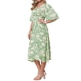 thumbnail image 4 of INSPIRE CHIC Floral Midi Dress for Women's Casual Summer Ruffle Sleeve V Neck A Line Beach Vacation Boho Dresses S Green, 4 of 4
