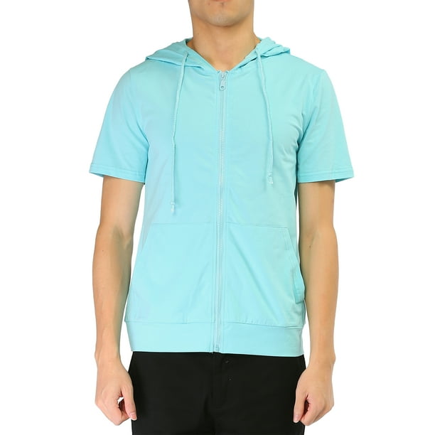 Men's Solid Color Zip Up Sporty Short Sleeve Hoodies
