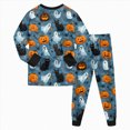 thumbnail image 4 of NOLDARES Toddler Baby Boy Girl Halloween Outfit Pumpkin Ghost Embroidery Striped Sweatshirt Long Pants Fall Winter Clothes(Navy,7-8 Years), 4 of 7