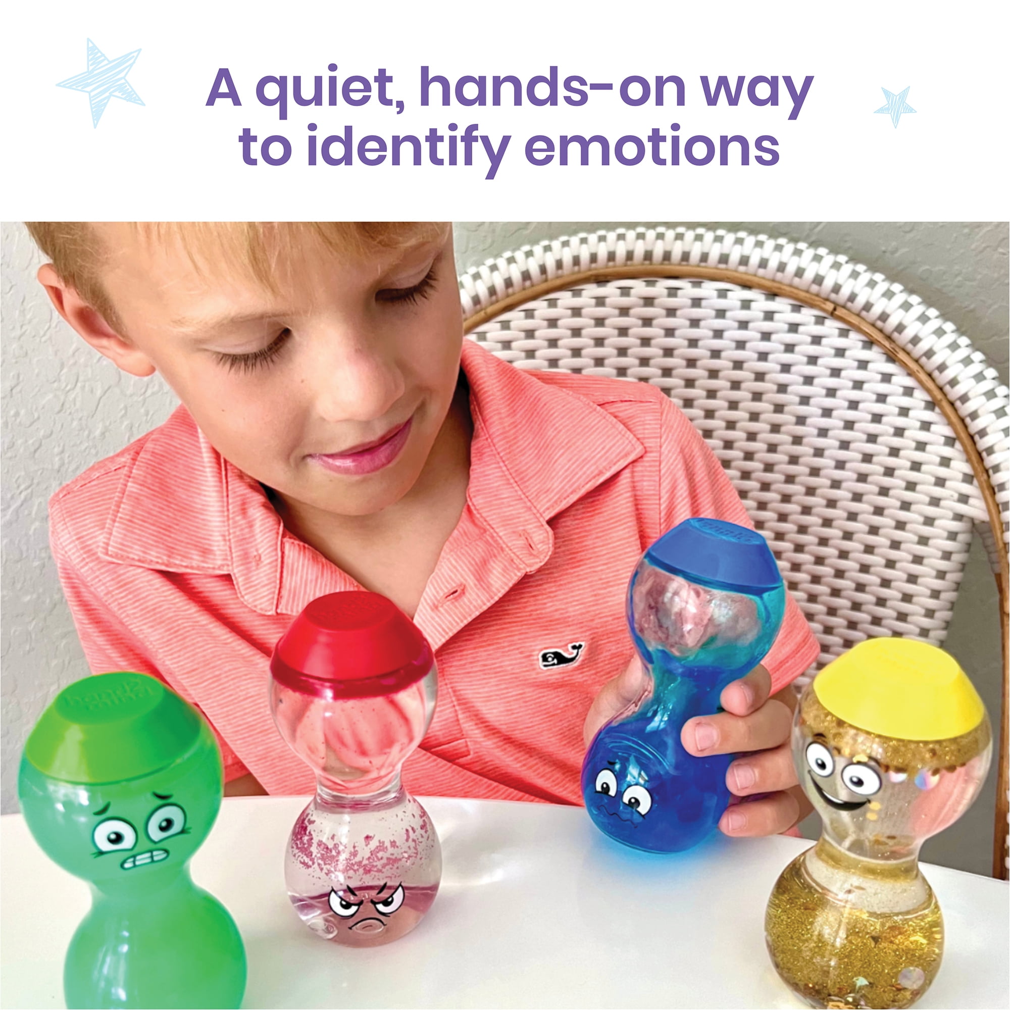 hand2mind Express Your Feelings Sensory Bottles, Social Emotional Fidget Toys for Kids (4 Pieces)