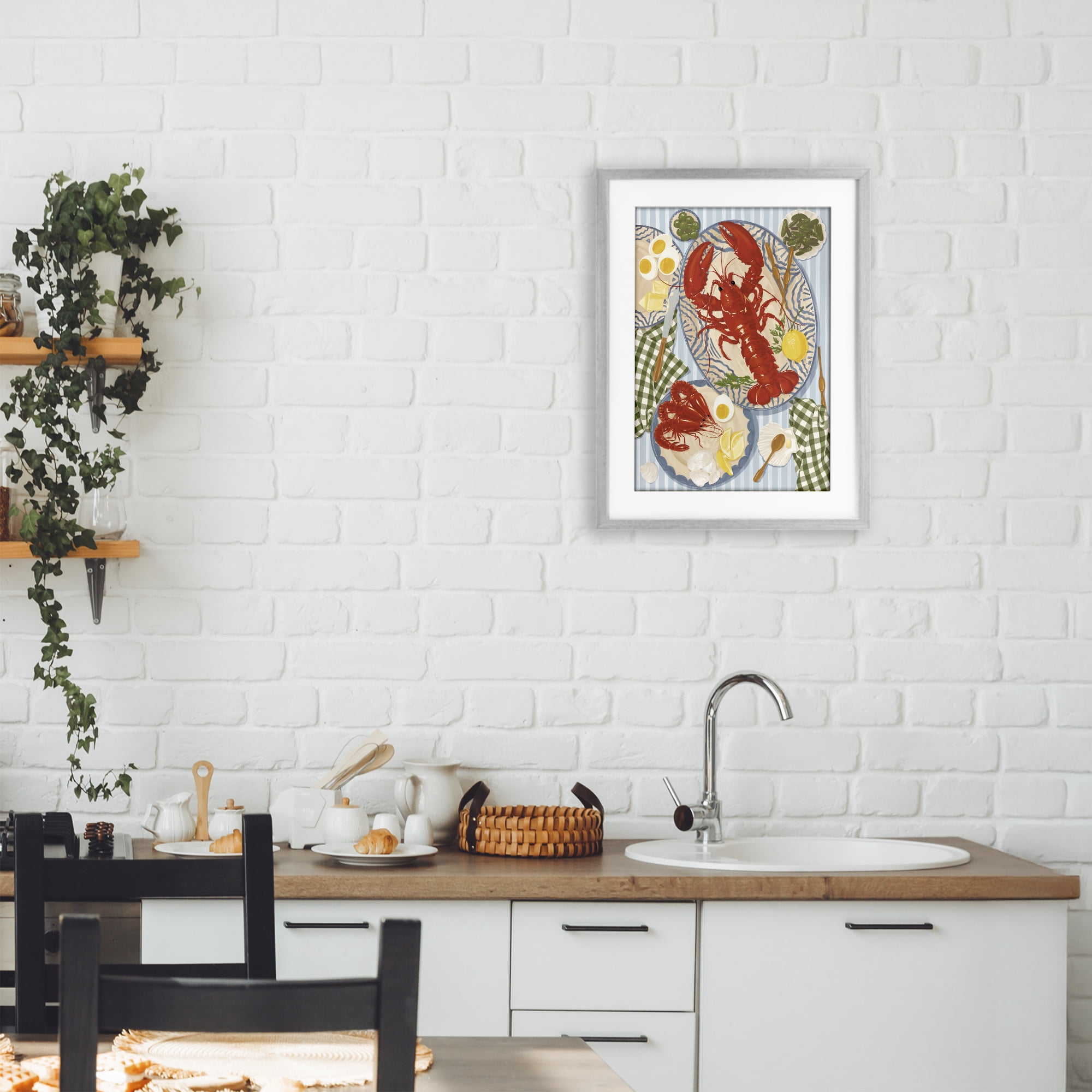 Stupell Industries Lobster For Lunch Platter Gray Framed Print Under Glass, design by Vero Illustrates