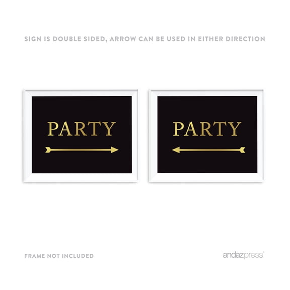 Party Black and Metallic Gold Wedding Direction Signs