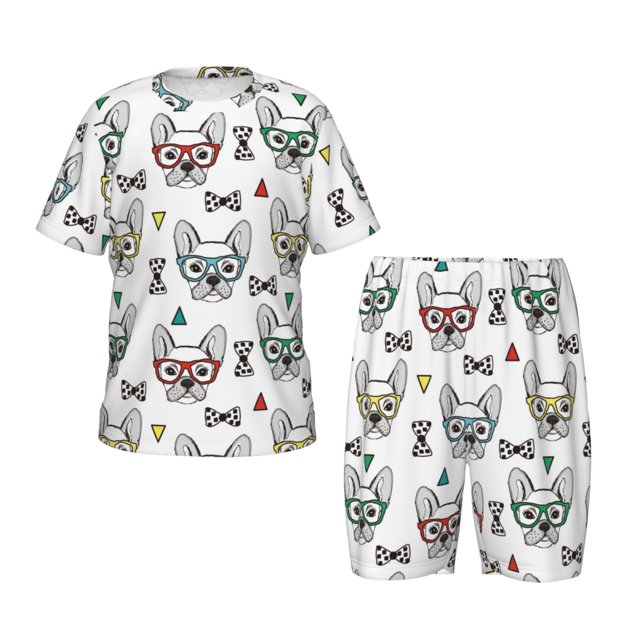 Fotbe Cute French Bulldog Pijama Estampada de 2 Piezas para Niños – Ropa de Dormir de Manga Corta Cómoda para Niños y Niñas, Camiseta y Shorts de Algodón-Small