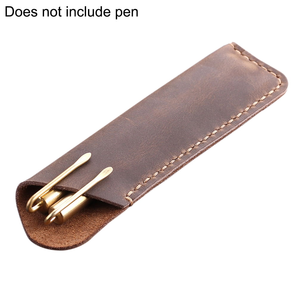 Asdomo Genuine Leather Pen Pouch Holder Double Pencil Bag Case Sleeve For Fountain Ballpoint Pen Travel Diary Pen Cover