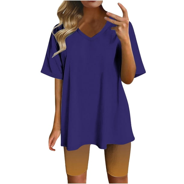 Blusas para las Mujeres Casual Impreso Cuello en V Manga Corta Blusa Pantalones Cortos, Conjuntos de Ropa para las Mujeres