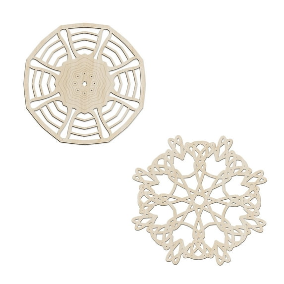 Mandala Wooden Wall Art Set of 2, Oriental Bloom and Marine Wheel Look, Birch Wood Plywood Rustic Wall Art Accent for Hallway Bedroom Living Room and Offices, 11,4" X 11,4" X 0.1", by Ambesonne