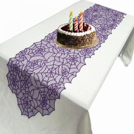 Lace Halloween Table Runner, Polyester Black Spider Web Table Runner for Halloween Dinner Parties and Scary Movie Nights Table Decoration,13"x72"