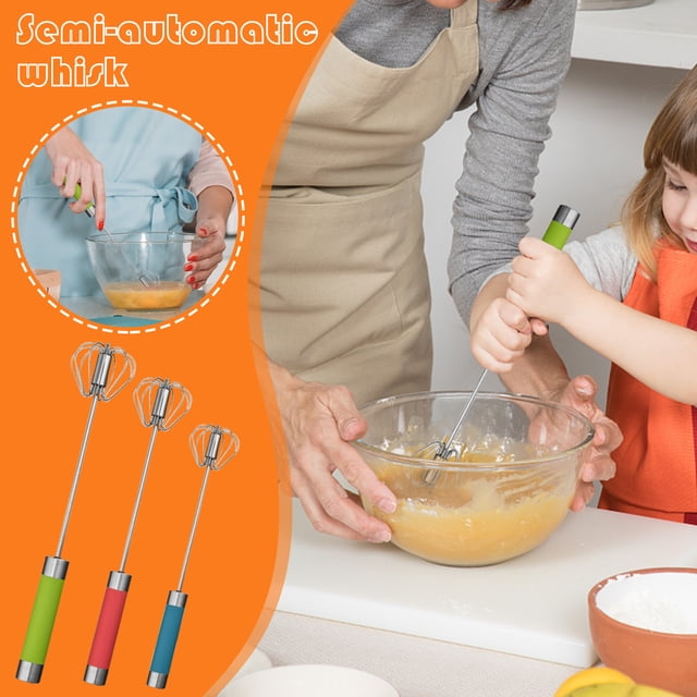 Xihbxyly Batidor Rotatorio de Acero Inoxidable, Batidor Manual Semiautomático, Mango de Goma Antideslizante, Acero Duradero de Grado Alimenticio, Multiusos para Mezclar, Hornear y Cocinar, Fácil de A
