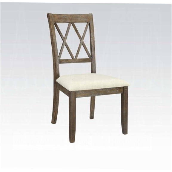 JERFIT Farmhouse Dining Chairs Set of 2, Beige Linen Upholstered Side Chairs with Wooden X Back and Brown Finish for Kitchen Dining Room