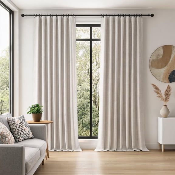 2 Panels Boho Flax Linen Textured Curtains, Farmhouse Thermal Darkening Noise Reducing Drapes for Living Room, Hook & Ring Included, 50"x 90"