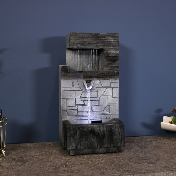 Sunnydaze 13 Inch Modern Tiered Brick Wall Tabletop Indoor Water Fountain With Led Light Small Interior Feature For Desktop And Table Mini Decorative Home Office Com Sunnydaze 13 Inch Modern Tiered Brick, Small Desk Water Fountain