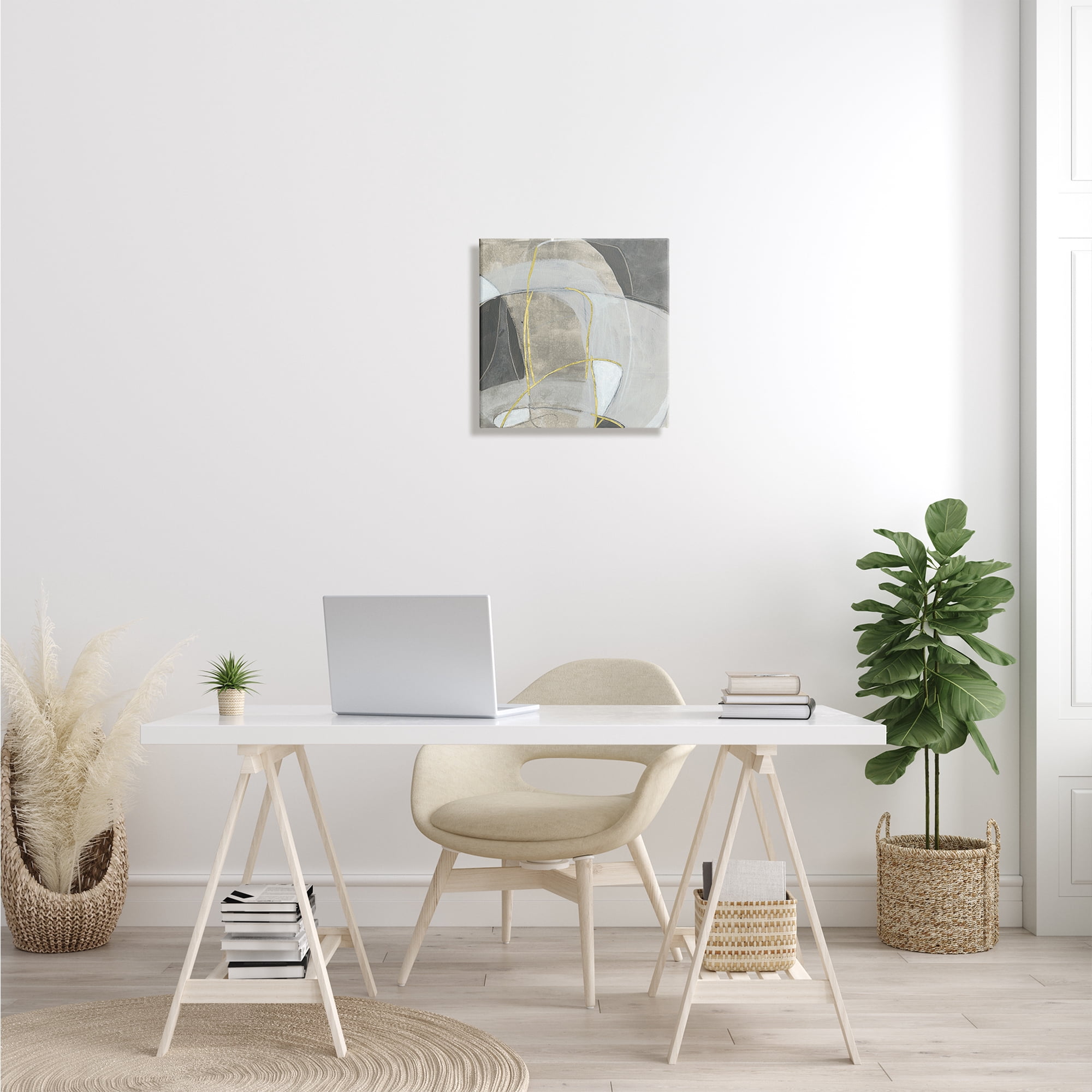 Rocky Landscape Abstraction Neutral Tone Circular Shapes Abstract Gallery-Wrapped Canvas Print Wall Art, 17x17