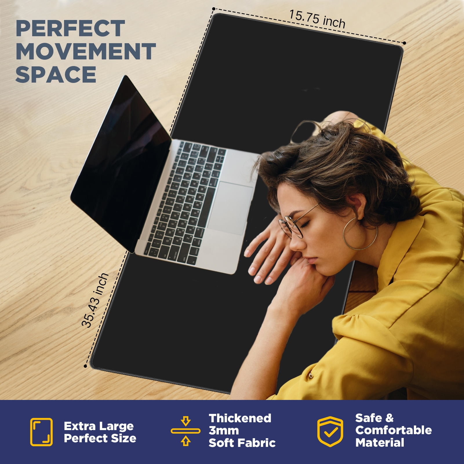 Lectrus Oversized Desk Pad Mat, Extra Large Mouse Pad with Non-Slip Base for Gaming and Office Use, Expansive Office Desk Accessories, 35.4"x15.7", Black