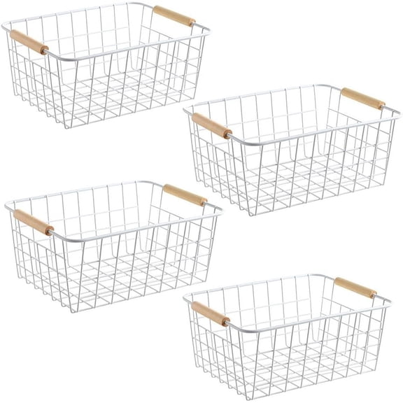 White Wire Baskets for Organizing with Handles，Pantry Organizers and Storage For Kitchen, Household Snack Basket for Cabinets, Closets, Bedrooms,food - Set of 4(White)