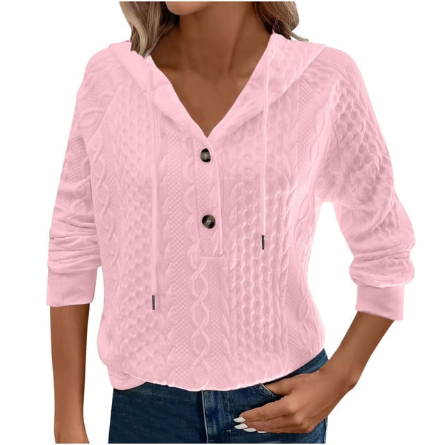 Chbgutlmr Hoodies for Women Long Sleeve Half Button Textured Casual Loose Sweatshirt Fall Solid Color Sweatshirts Pullover Tops